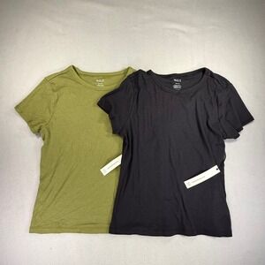 Wilt 2 Pack Ribbed T-Shirts Womens XL Pima Cotton Tencel Olive Green Black NEW